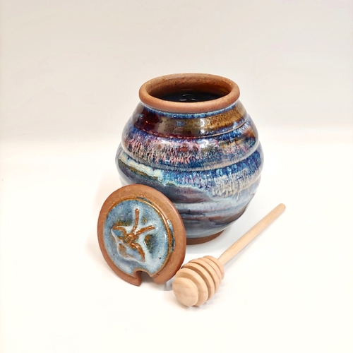 #221154 Honey Pot with Dip Stick Blue/Red/White $16 at Hunter Wolff Gallery